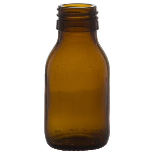 Glassflaske Medisin 60 ml, 28 mm. Små, brune flasker i glass som passer til medisiner, urtebrygg eller lignende
