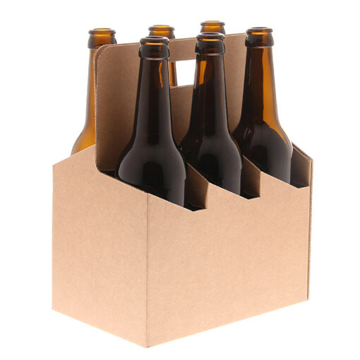 Gaveeske / gavepakning til seks 500 ml ølflasker longneck i papp og kartong med håndtak